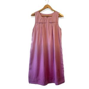 J.Jill Linen Pink Lavender Ombré Ruffle Front Pleated Sleeveless Dress Sz M